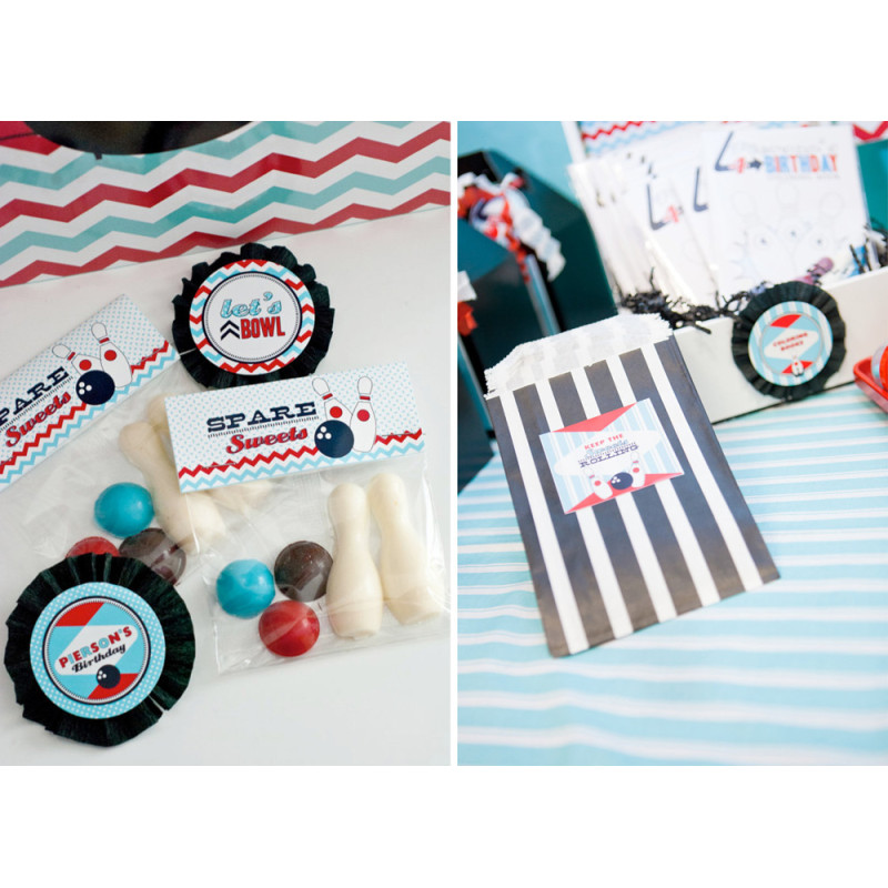 Retro Bowling Printable Spare Sweets Foldover Label and Bag Label